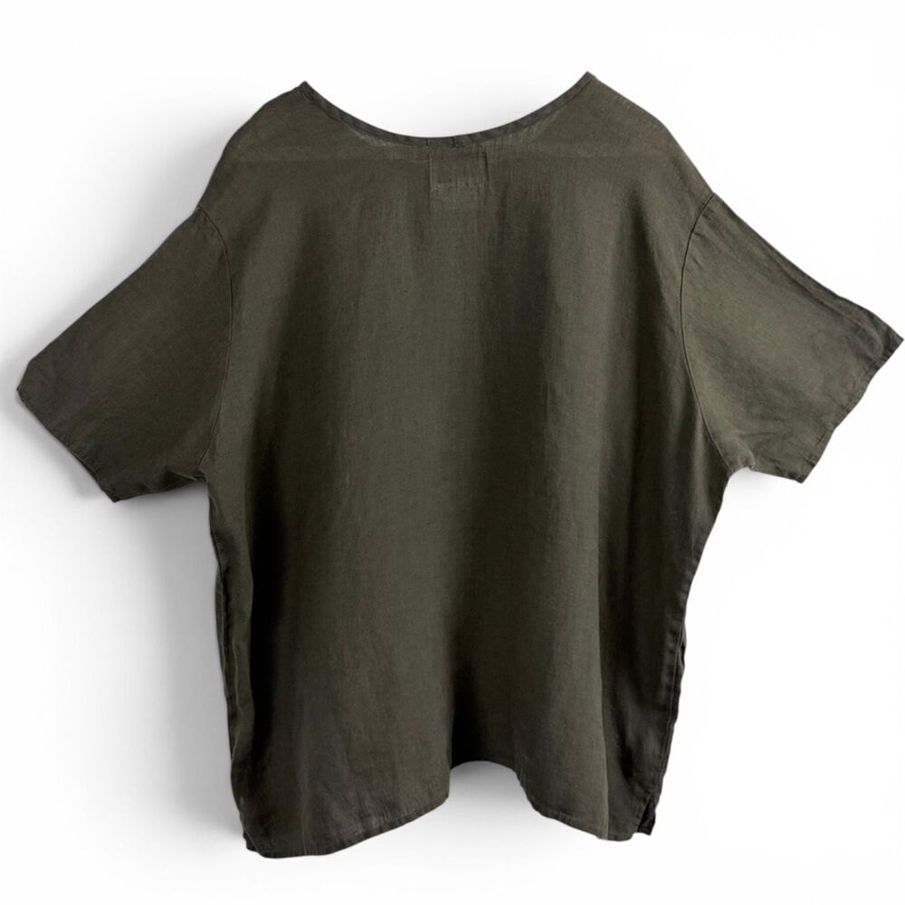 flax by jeanne engelhart vintage coastal grandma artsy olive boxy women's top xl - Picture 2 of 4